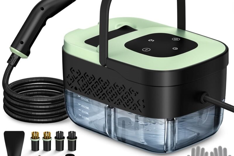 Steam Cleaner, Portable Steamer for Cleaning with 16pcs Accessories, 6-Level Adjustable and 15s Heat-Up, Handheld Steam Cleaner for Home, Tile, Dirt, Grout, Grease, Car Detailing