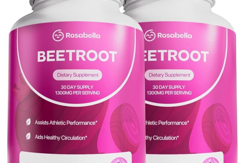 Rosabella Organic Beet Root Capsules – 1300mg Beet Root Powder Aids Healthy Circulation & Vitality, Non-GMO, Beet Root Supplement – 120 Capsules, 60-Day Supply